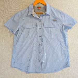 Eddie Bauer Nylon Outdoor Button Shirt Women's Large Blue Short Sleeve